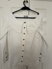 GANNI White Frill Collar Poplin Shirt Size 36 = UK 8 