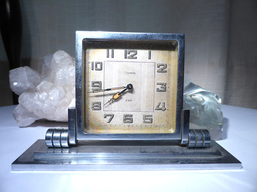Art deco chrome clock day - chrome,