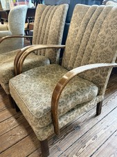 Vintage Deco Heals Wooden Round Armchairs x 2 Matching Pair