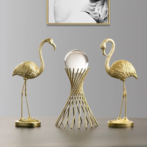 Golden flamingo resin statue - golden,