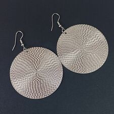 Statement Round Earrings Silver Tone Textured Large Circles Bohemian Jewellery