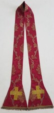 Antique 19thC French Silk Brocade Cross Metallic Trim Church Priest Stole