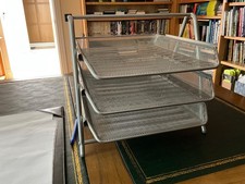 Metal Wire Letter Tray Desk Organizer and File Trays. 3 Tiers. Grey.