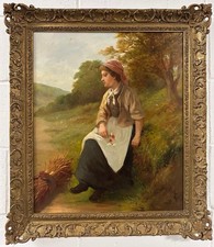 D W Haddon , Oil On Canvas , Study Of A Rural Girl At Harvest Time , Signed