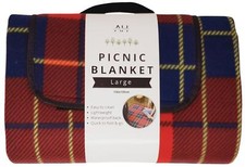 Red Check Outdoor Picnic Blanket with Waterproof Reverse and Soft Fleece Top
