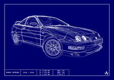 POSTER - HONDA INTEGRA TYPE R BLUEPRINT - (A4 A3 A2 Sizes) - Technical Drawing 
