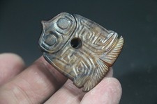 Chinese old Xizhou Dy yellow Jade Carved bird Xiao figure statue pendant 西周玉鸮挂件