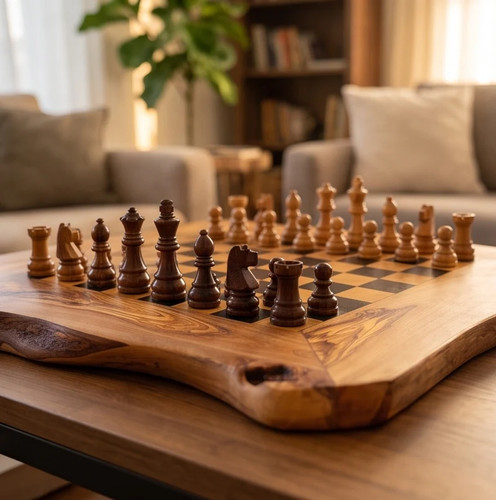 Handcrafted olive wood chess - olive,
