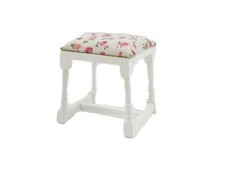 Dolls House White Dressing Table Stool Floral Seat Miniature Bedroom Furniture
