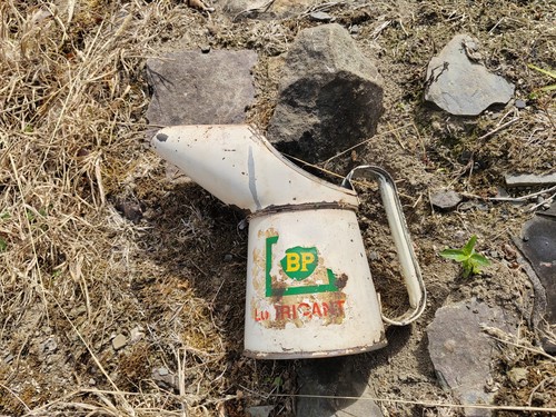Vintage oil jug pourer - jug, bp