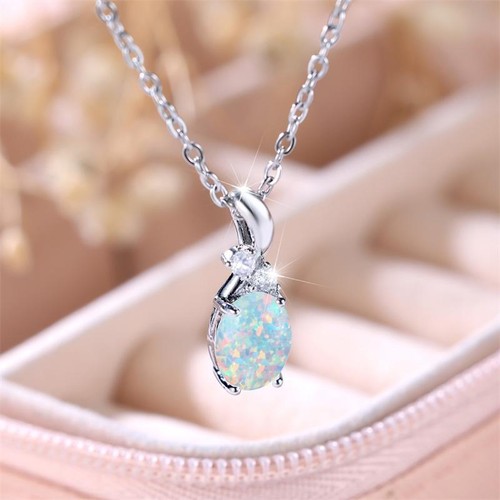 White opal fire oval - opal, pendant