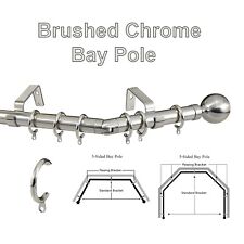 Bay Window Curtain Pole Complete Set 3 & 5 Side 28mm Brushed Chrome Rod Rail