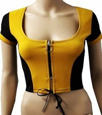 NEW LADIES GIRLS WOMEN'S TOPS CAP SLEEVE CONTRAST ZIPPER CROP TOP  SIZE 6 TO 18