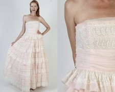 Vtg 50s Pink Bridal Dress