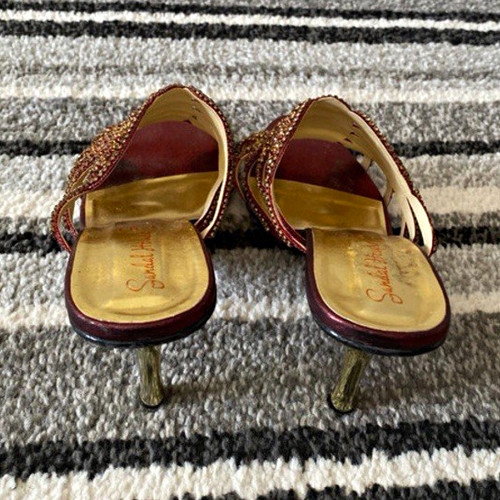 Burgundy gold beaded open toe - burgundy/gold,