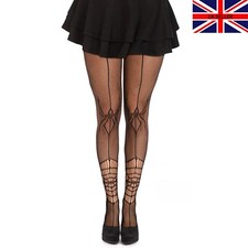 Black Spider Cob Web Halloween Fishnet Patterned Tights Gothic Womens  UK 6-16