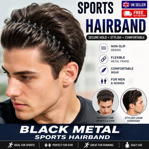 Black metal sports hairband - black,