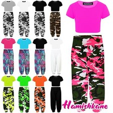 Girls Kids Neon Crop Top Army