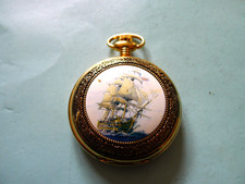 HMS  VICTORY Pictured Hunter Pocket Watch.. Large Numbers...Golden  VGC