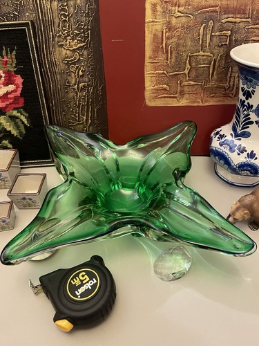 Large vintage green glass art - large,