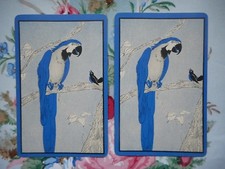 Two/pair of vintage kitsch game/playing cards - bird, parrot, blue macaw