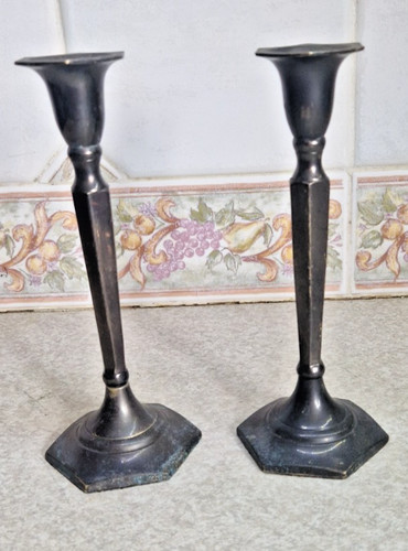 Pair antique tapered pewter - pair,