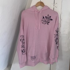 Ed Hardy Pink Love Eternal Print Front & Back Oversized Hoodie Sweater Size M 