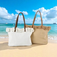 Very Large Woven Fringe ZipTote Shoulder Shopper Beach Summer Travel Holiday Bag