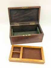 Antique Treen Inlaid Lockable Wooden Box - Brass Plaque P. SYKES