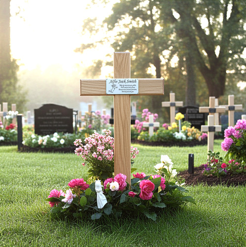 Personalised grave cross oak - personalised,