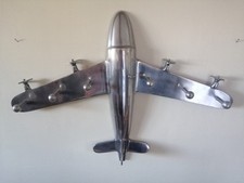 Chrome Cast Airplane Coat Hanger Hat Rack Hooks Plane Wall Decor 27 X 18