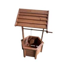 Wooden Wishing Well Planter with Hanging Bucket Outdoor Flower ornament Display