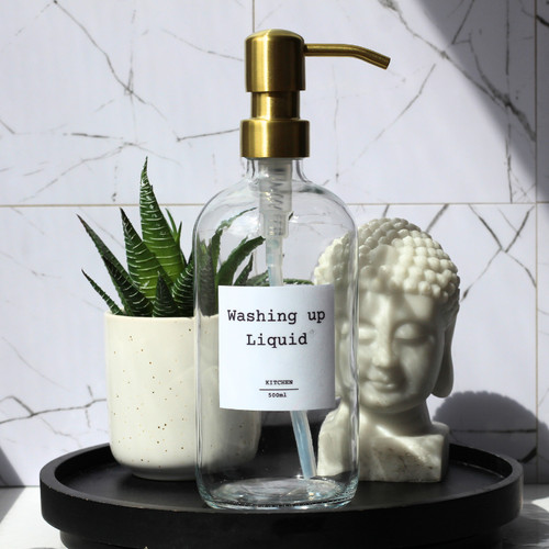 Clear glass soap dispenser