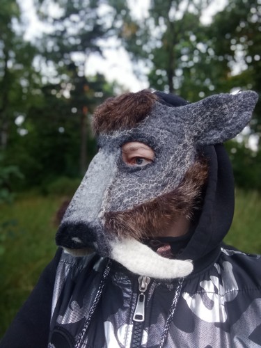 Handmade felt wild boar mask - handmade,
