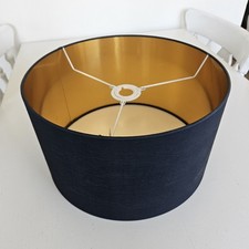 Silk Drum Lampshade Blue Gold 36cm diam 20.5cm tall Good Condition