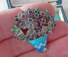 ART DECO SILVER ENAMEL FLOWER