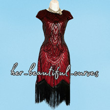 LADIES SEQUINNED BEADED 20s GATSBY STYLE FRINGED PARTY DRESS SIZE XL FITS 14/16