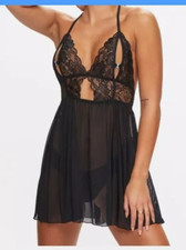 Ann Summers Diamond Kiss Black Peephole Babydoll Top Size Large 16-18 