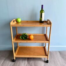 Bamboo 3 Tier Kitchen Storage Rack Serving Trolley Island Cart With Wheels