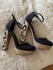 Ladies black Little Mistress suede Embellished high heeled shoes size 4