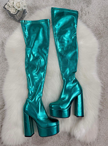 Metallic green over the knee - metallic, over-the-knee