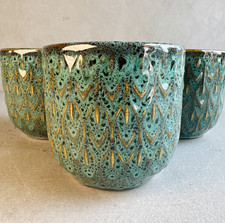 Mini TURQUOISE JUNGLE Style Glazed Ceramic POT | Stylish Design | Modern Pattern