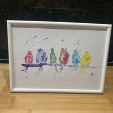 ‘ Surround Yourself With Colour’ Signed Framed Watercolour Birds On A Branch