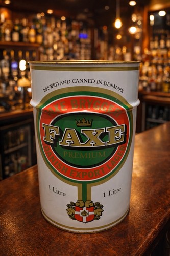 Large vintage faxe beer can - vintage,