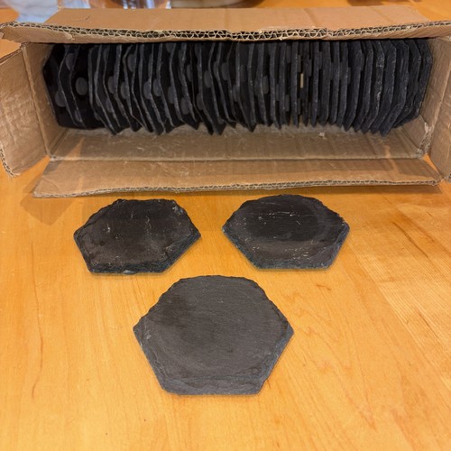 Hexagon slate coasters 9 5cm - slate,