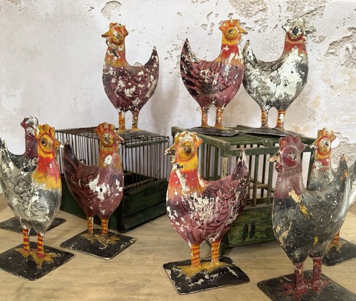 Rustic metal chickens - rustic,