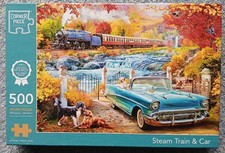 Steam Train and Car     500-Piece Jigsaw  Corner  Piece 