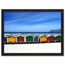 Photo Bright Painted Beach Huts Ocean England UK Framed A3 Wall Art Print