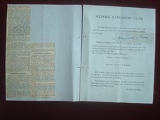 OXFORD LUNCHEON CLUB SIGNED BY THE SPEAKER BERTRAND DAWSON 1st VISCOUNT OF PENN
