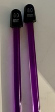 1 Pair Knitting needles. Purple Acrylic Size 8mm (Imperial 0).30cm (12") long
